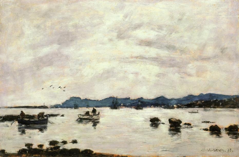 The Bay and the Mountains of L'Esterel, Golfe-Juan, vintage artwork by Eugène-Louis Boudin, 12x8" (A4) Poster