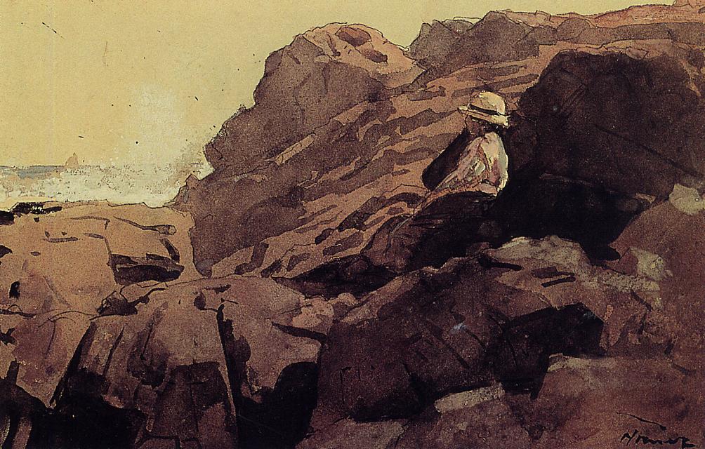 Boy on the Rocks, vintage artwork by Winslow Homer, 12x8" (A4) Poster
