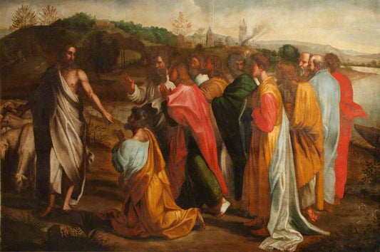 Christ's Charge to Peter (after Raphael), vintage artwork by Attributed to Daniël Mijtens, 12x8" (A4) Poster