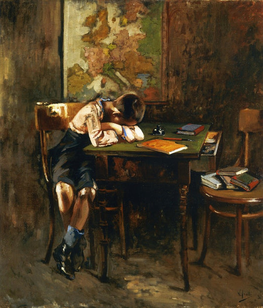 A Schoolboy's Nap, vintage artwork by Vincenzo Irolli, 12x8" (A4) Poster