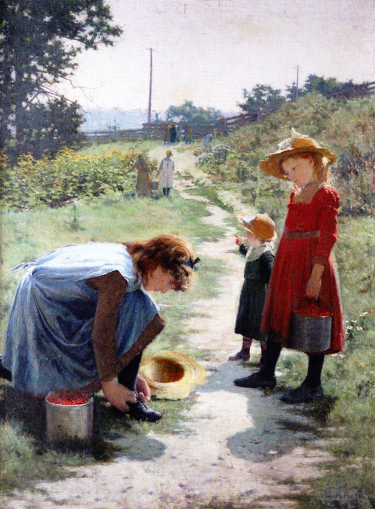 The Berry Pickers, vintage artwork by George Agnew Reid, 12x8" (A4) Poster