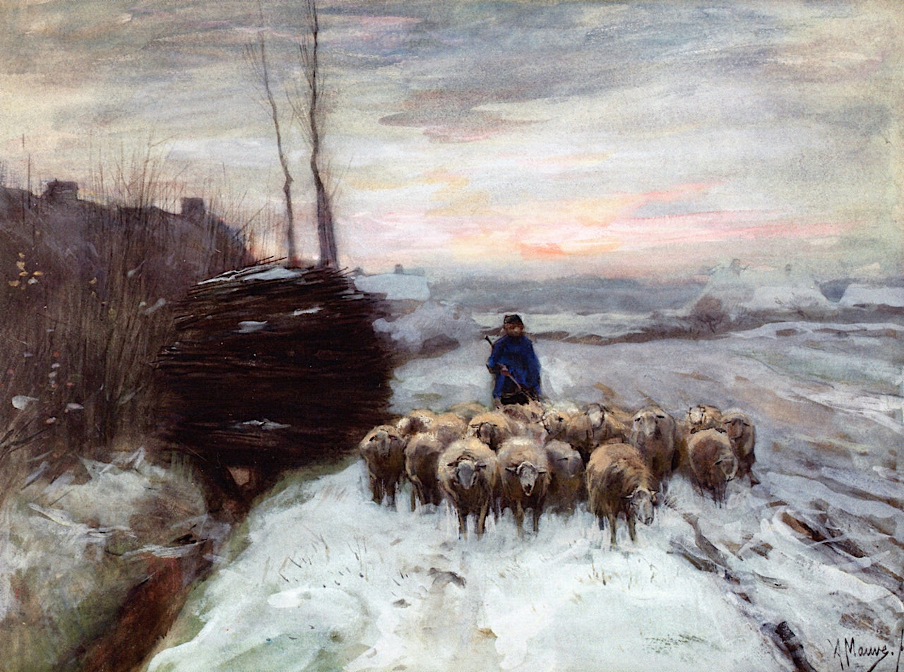 Guiding the Flock to the Heath, Laren, vintage artwork by Anton Mauve, 12x8" (A4) Poster