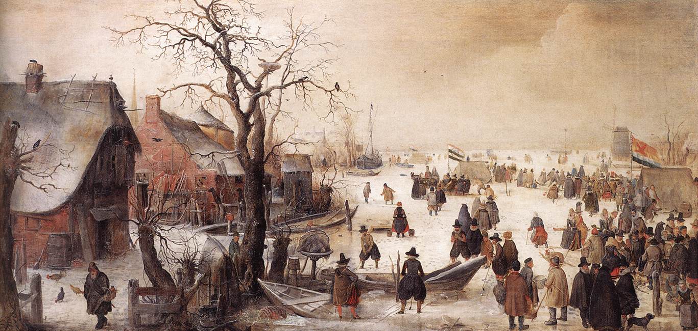 Winter Scene on a Canal, vintage artwork by Barent Avercamp, 12x8" (A4) Poster