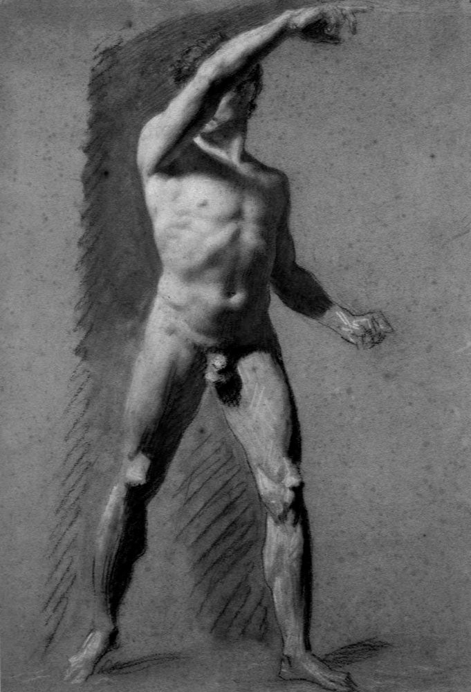Nude Male Standing with Outstretched Arm, vintage artwork by Pierre-Paul Prud'hon, 12x8" (A4) Poster