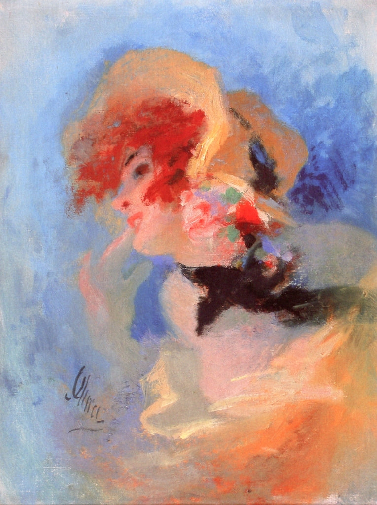 Young Woman in a Flowered Hat, vintage artwork by Jules Cheret, 12x8" (A4) Poster