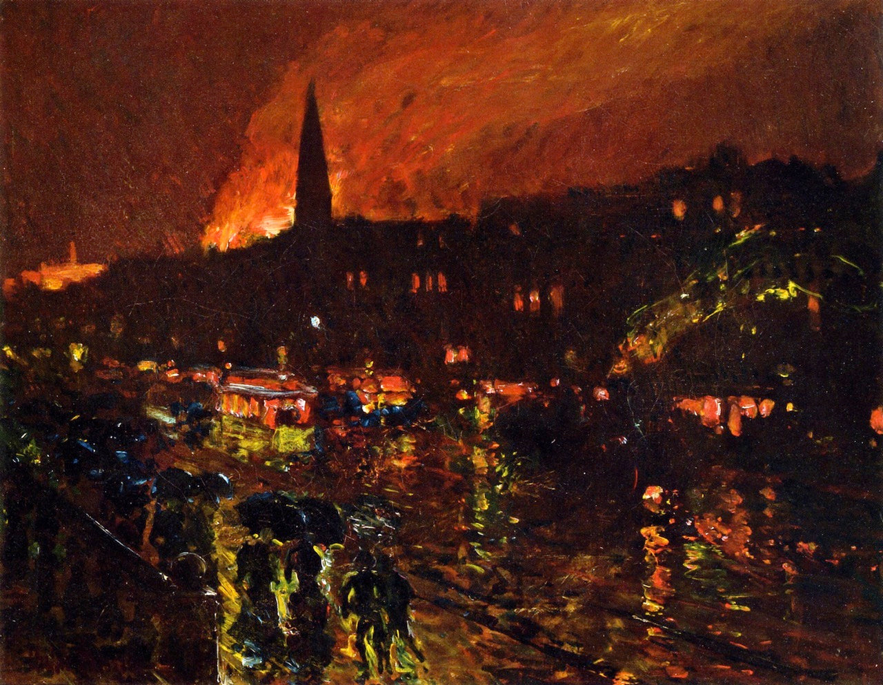 The Alarm, Firelight, Boston, vintage artwork by Childe Hassam, 12x8" (A4) Poster