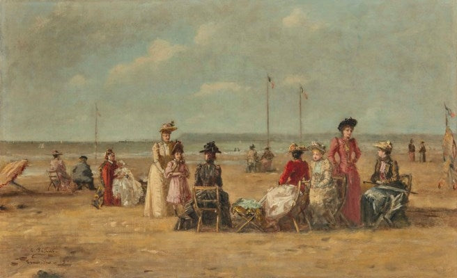 Granville Beach, vintage artwork by Charles François Pecrus, 12x8" (A4) Poster
