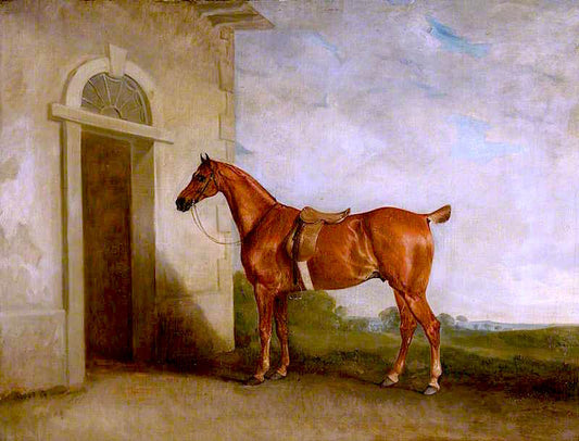 Chestnut Hunter before a Stable, vintage artwork by John E. Ferneley, Sr, 12x8" (A4) Poster