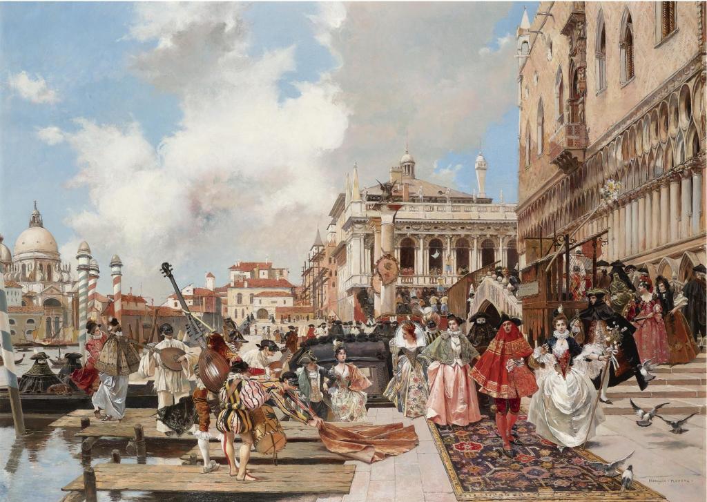 The Carnival in Venice, vintage artwork by Francois Flameng, 12x8" (A4) Poster