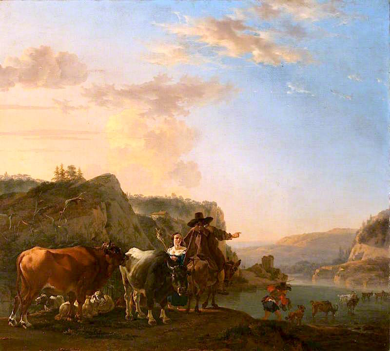 A Landscape with Peasants, vintage artwork by Jan Asselijn, 12x8" (A4) Poster