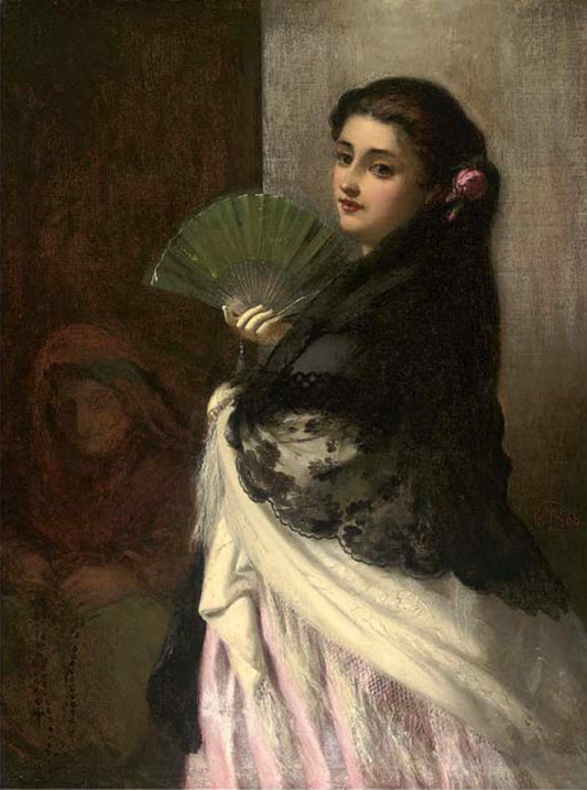 A Spanish Girl with her Duenna, vintage artwork by Thomas Brooks, A3 (16x12") Poster Print