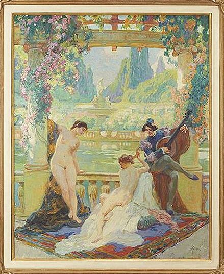 On the Terrace, vintage artwork by Paul Gervais, 12x8" (A4) Poster
