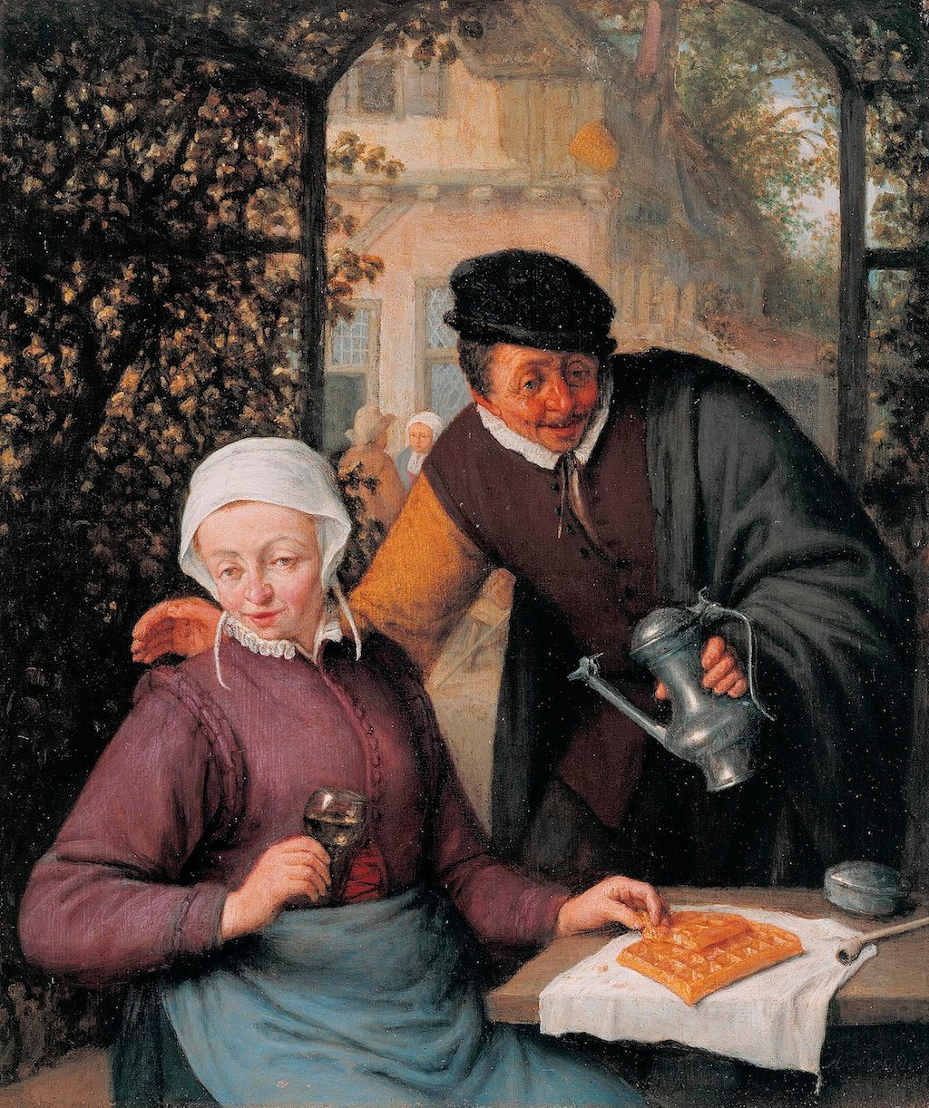 An Elderly Couple in an Arbour, vintage artwork by Adriaen van Ostade, 12x8" (A4) Poster