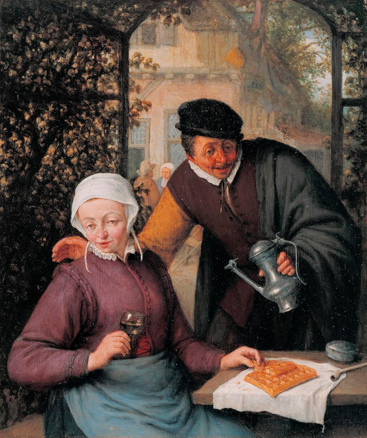 An Elderly Couple in an Arbour, vintage artwork by Adriaen van Ostade, 12x8" (A4) Poster
