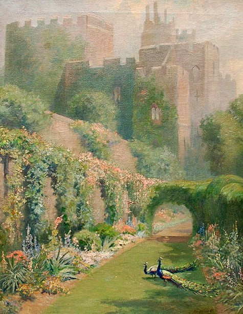 Garden With Peacocks, vintage artwork by Edmund Henry Garrett, 12x8" (A4) Poster