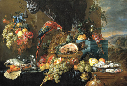 A Richly Laid Table with Parrots, vintage artwork by Jan Davidsz. de Heem, 12x8" (A4) Poster