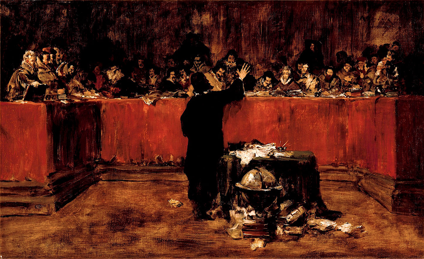 Columbus before the Council of Salamanca (sketch), vintage artwork by William Merritt Chase, 12x8" (A4) Poster