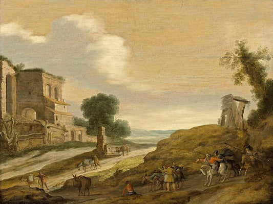 Joseph's Brothers on the Road from Egypt, vintage artwork by Lambert Jacobsz, 12x8" (A4) Poster