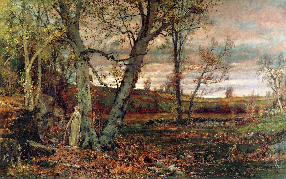 Woman at the Edge of the Woods, vintage artwork by Jervis McEntee, 12x8" (A4) Poster