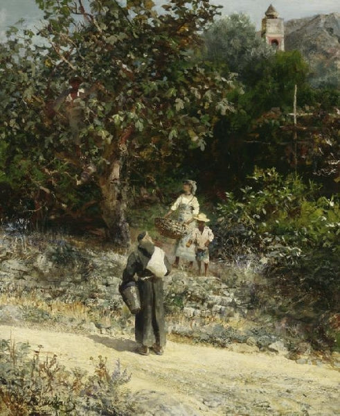 At the Cloister Garden of San Albano, vintage artwork by Oswald Achenbach, 12x8" (A4) Poster