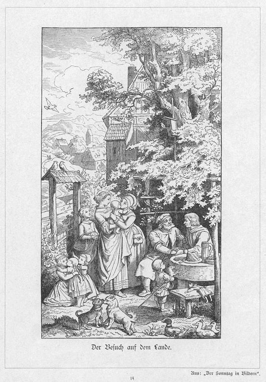 The Visit to the Village, vintage artwork by Ludwig Richter, A3 (16x12") Poster Print