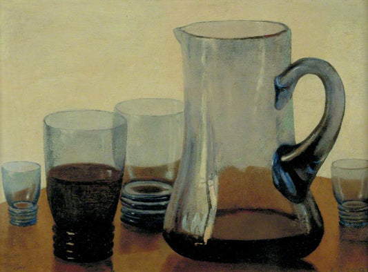 Glass Jug and Four Glasses, vintage artwork by Arthur Segal, 12x8" (A4) Poster