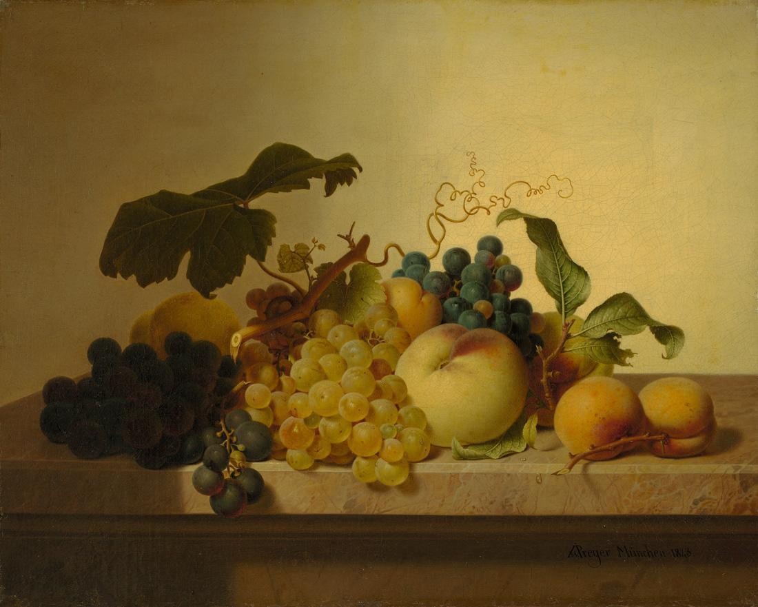 Fruit on a Marble Table, vintage artwork by Johann Wilhelm Preyer, A3 (16x12") Poster Print