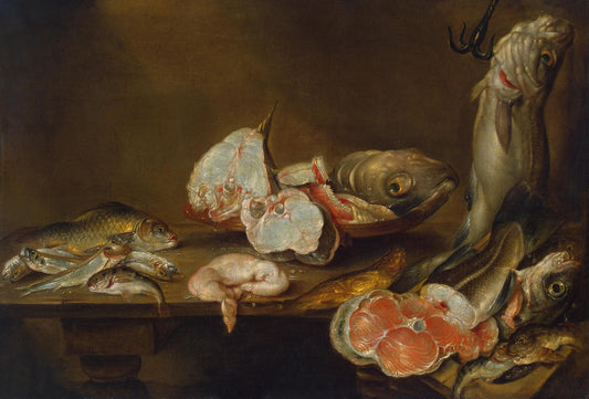 Fish Piece, vintage artwork by Alexander Adriaenssen, 12x8" (A4) Poster