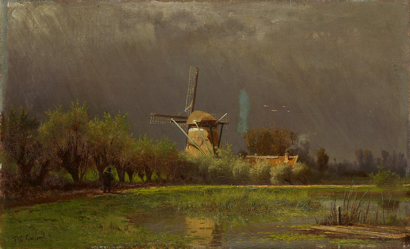 Landscape with Mill, vintage artwork by Paul Joseph Constantin Gabriël, 12x8" (A4) Poster