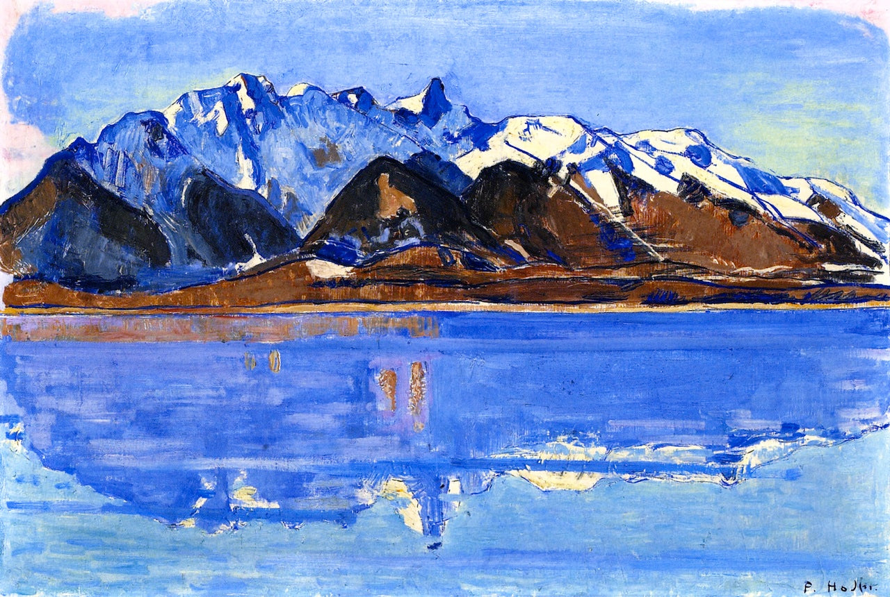 Lake Thun with Stockhorn Mountain Chain, vintage artwork by Ferdinand Hodler, 12x8" (A4) Poster