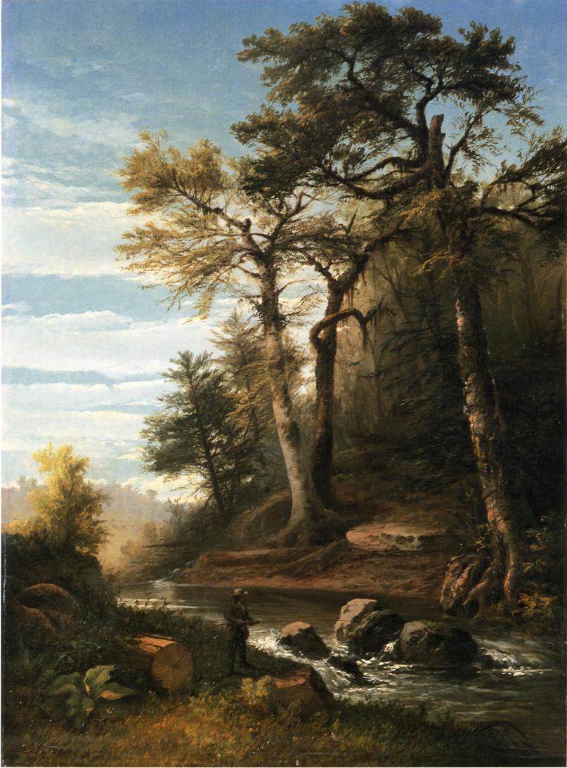 Fisherman by  a Stream, vintage artwork by John Williamson, 12x8" (A4) Poster