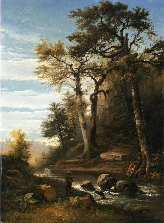Fisherman by  a Stream, vintage artwork by John Williamson, 12x8" (A4) Poster