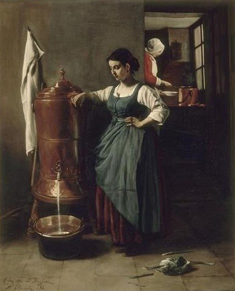 La fontaine en cuivre (Kitchen Interior), vintage artwork by François Bonvin, A3 (16x12") Poster Print