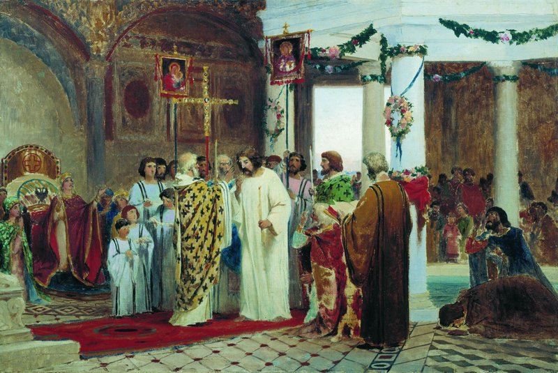 The Baptism of Prince Vladimir, vintage artwork by Fedor Bronnikov, 12x8" (A4) Poster
