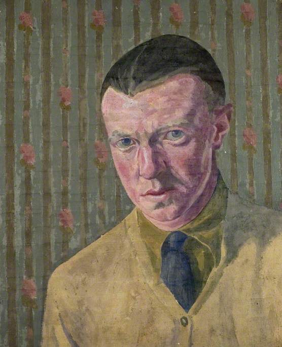 Portrait of a Man Wearing Green Shirt and Tie, vintage artwork by Robert Bevan, 12x8" (A4) Poster