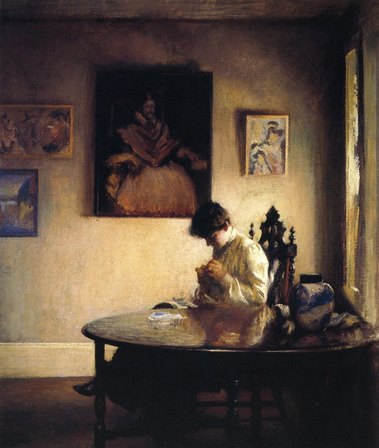 A Girl Crocheting, vintage artwork by Edmund Tarbell, 12x8" (A4) Poster