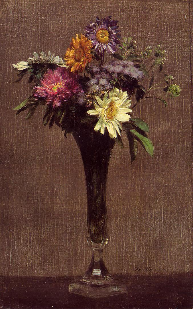 Daisies and Dahlias, vintage artwork by Henri Fantin-Latour, 12x8" (A4) Poster