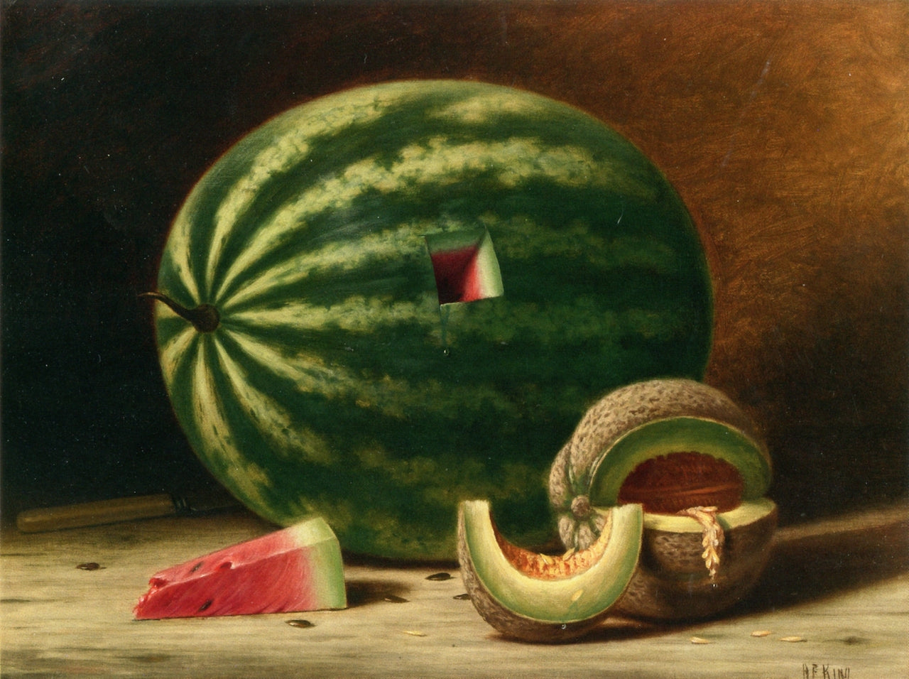 Still Life with Watermelon and Cantaloupe by Albert F. King,A3(16x12")Poster