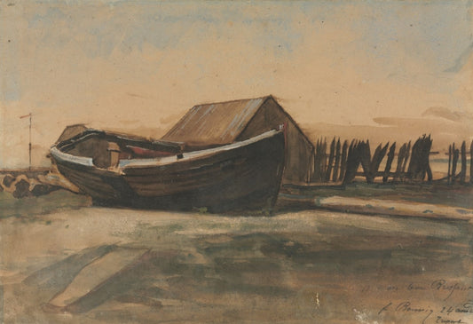 Boat on a Beach, vintage artwork by François Bonvin, A3 (16x12") Poster Print