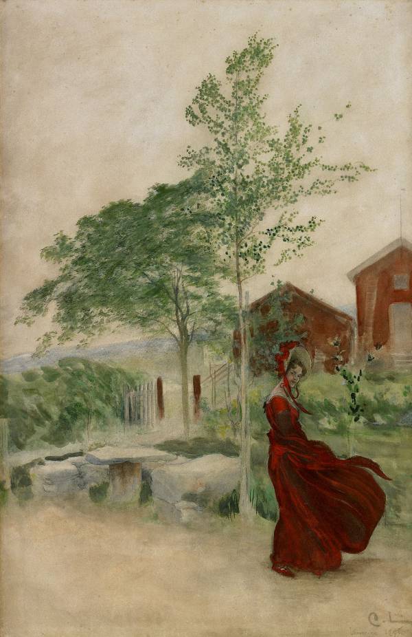 Gust of Wind, vintage artwork by Carl Larsson, 12x8" (A4) Poster