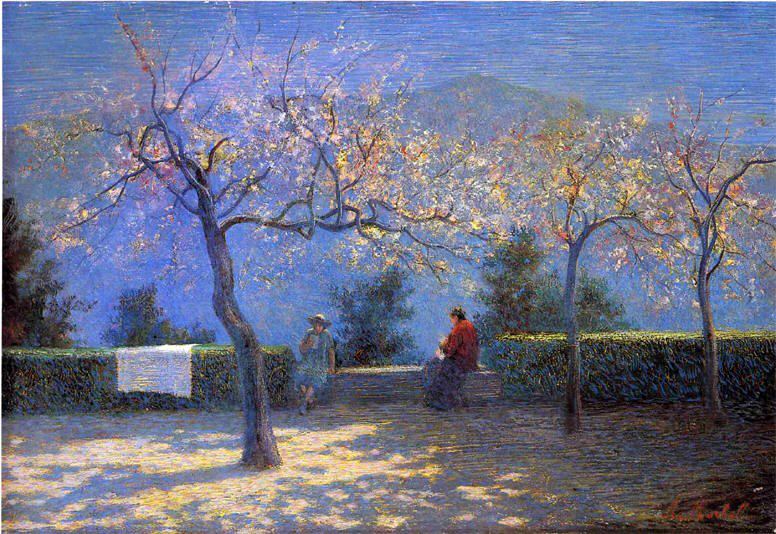 Spring in Colma, vintage artwork by Angelo Morbelli, 12x8" (A4) Poster