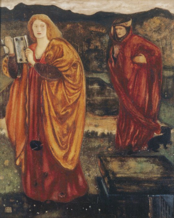 Merlin and Nimue, vintage artwork by Sir Edward Burne-Jones, 12x8" (A4) Poster