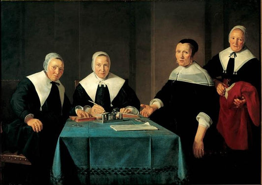 Regentesses of the "Leproos-, Pest- en Dolhuis" in Haarlem, vintage artwork by Jan de Bray, 12x8" (A4) Poster