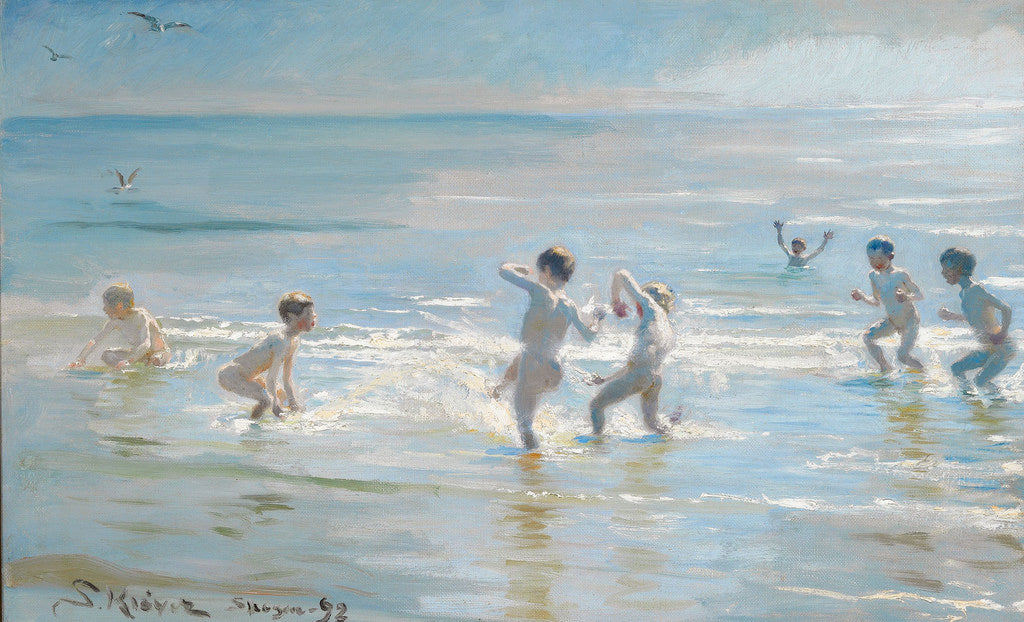 Boys Bathing on a Summer Evening at Skagen Beach, vintage artwork by Peder Severin Kroyer, 12x8" (A4) Poster