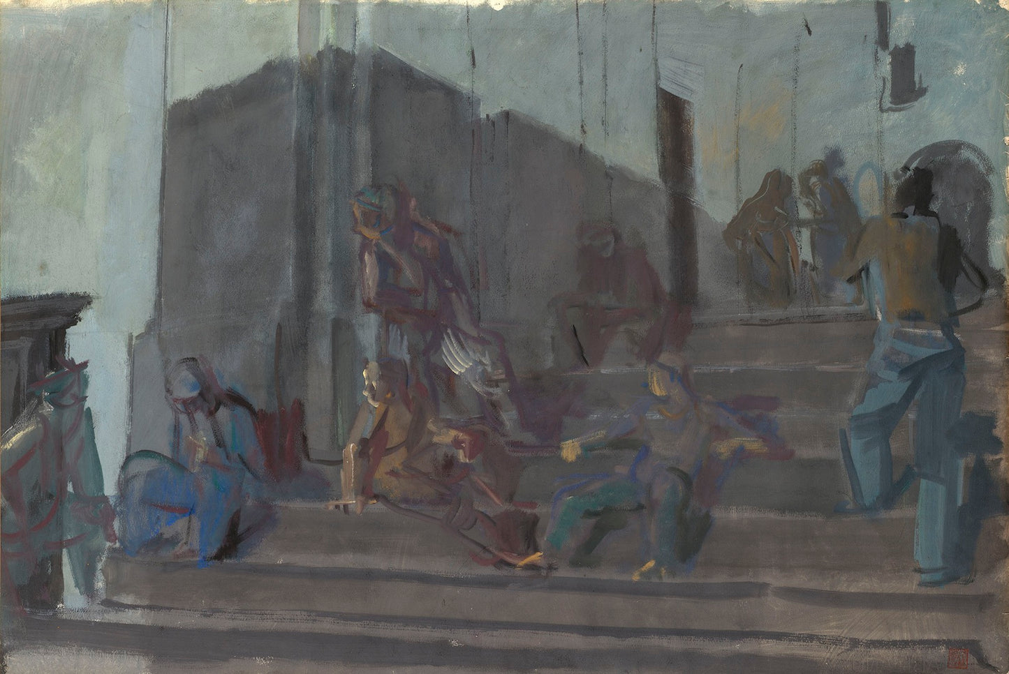 The Stairs, Capri. Night, vintage artwork by Alexander Evgenievich Yakovlev, 12x8" (A4) Poster