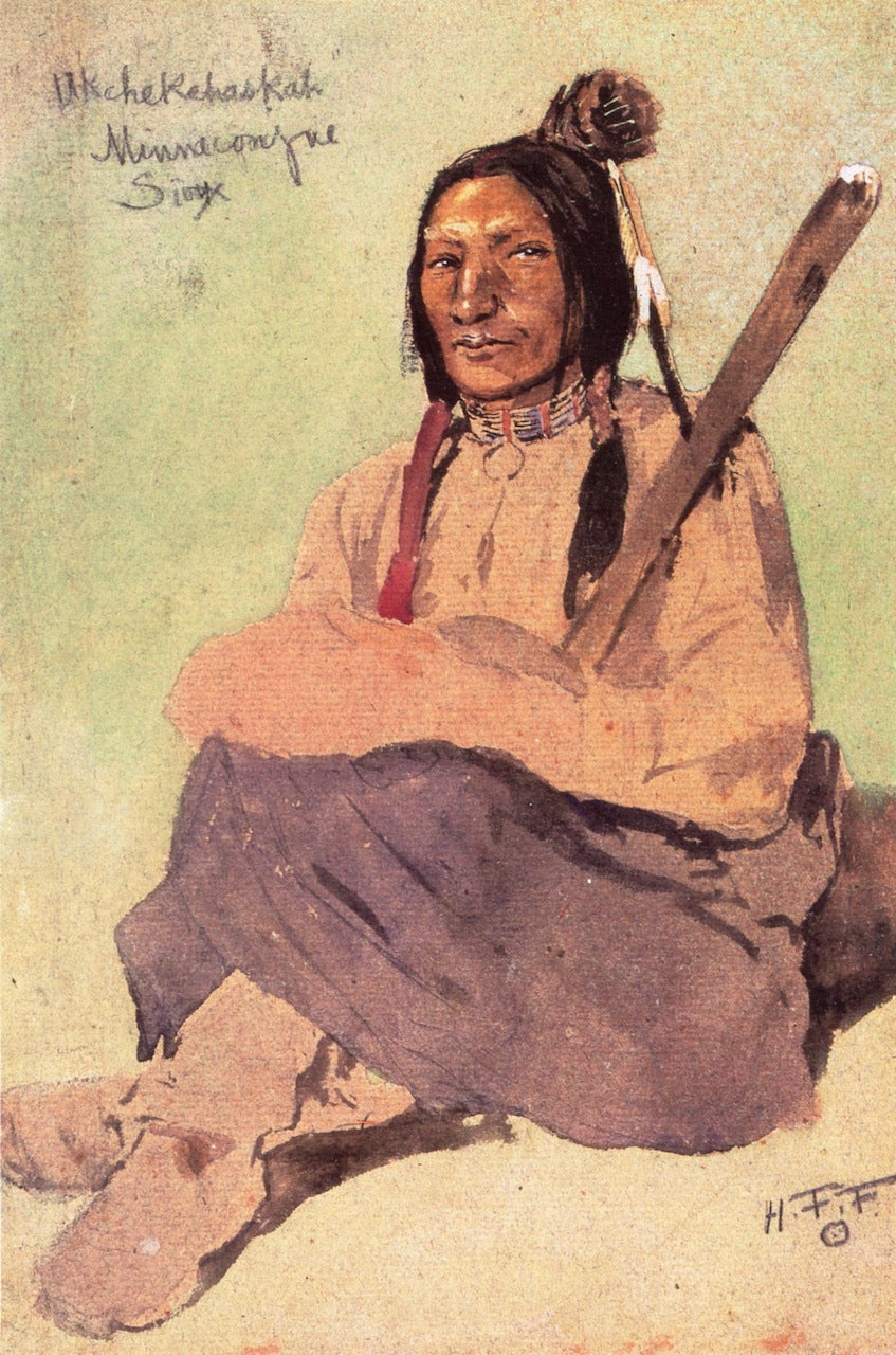 Ukchekehaskan Minneconjue Sioux, vintage artwork by Henry F. Farny, 12x8" (A4) Poster