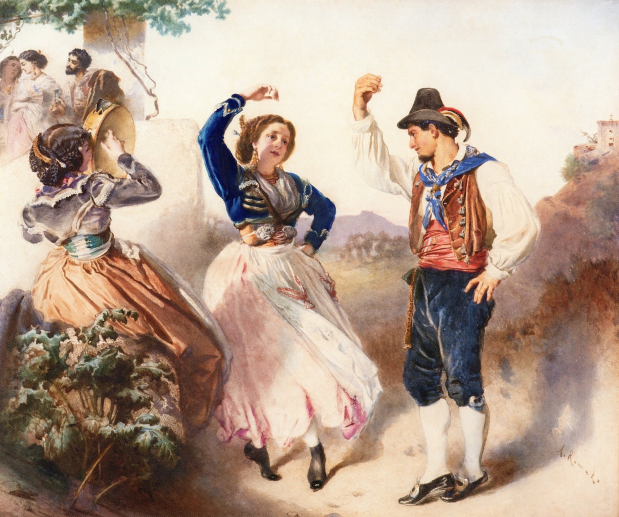 Tarantella, vintage artwork by Anton Romako, 12x8" (A4) Poster