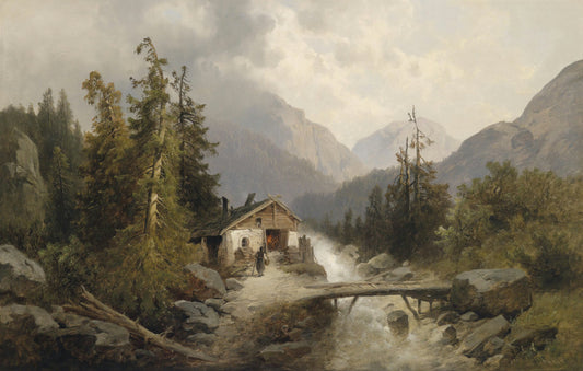 The Charcoal Works by  a Mountain Stream, vintage artwork by Josef Thoma, 12x8" (A4) Poster
