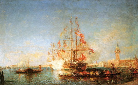 Venise, le coup de Canon, vintage artwork by Felix-Francois-Georges-Philbert Ziem, 12x8" (A4) Poster