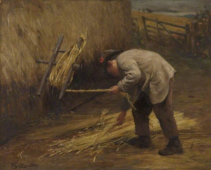 Spinning Thatch Bands, vintage artwork by Frederick George Cotman, 12x8" (A4) Poster